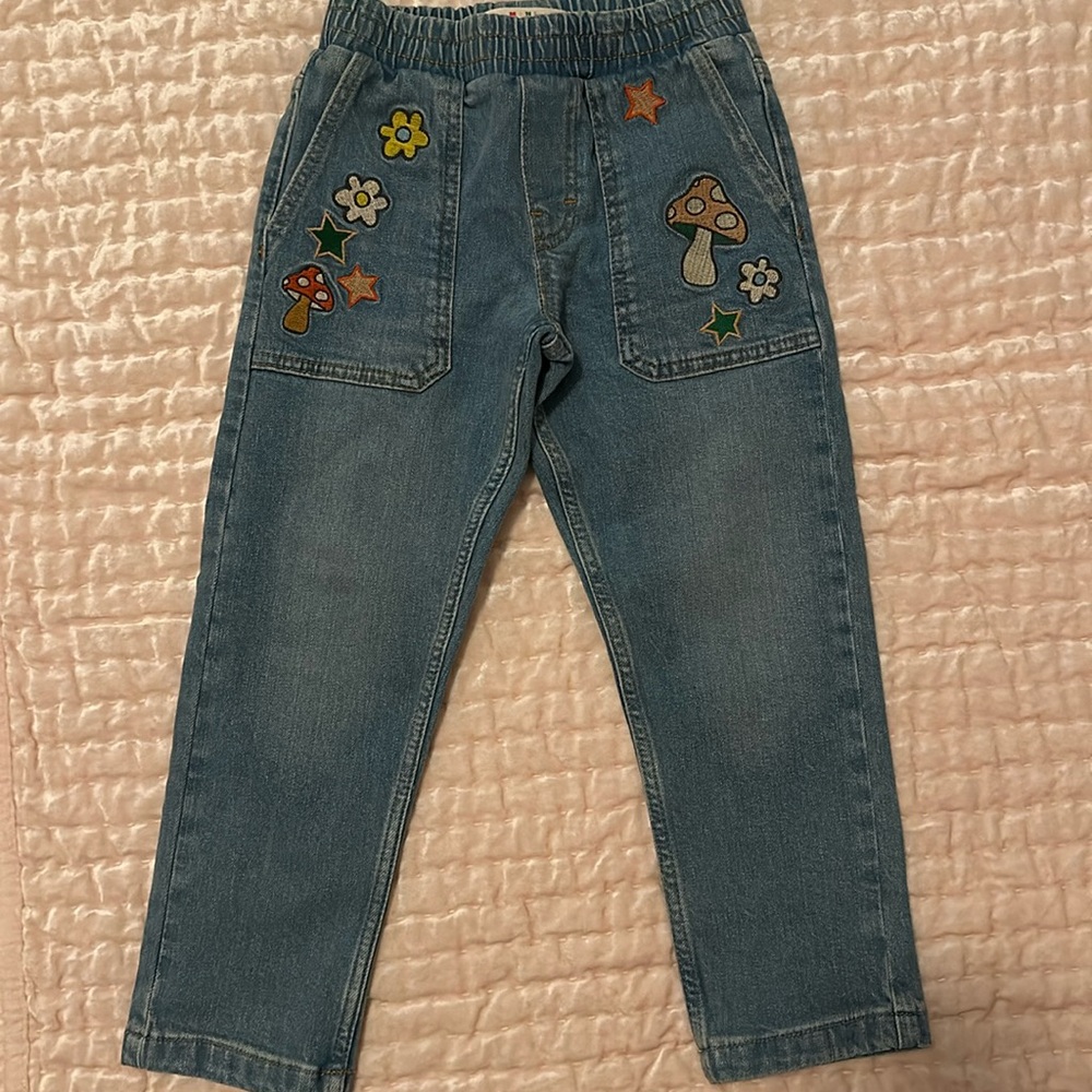 Mini Boden New (no tags attached) denim,with mushrooms embroidered size 5Y,
